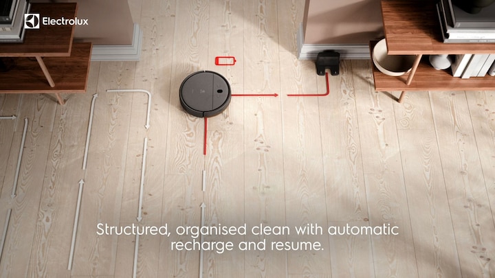 Automatically recharges and resumes cleaning with Electrolux Robot